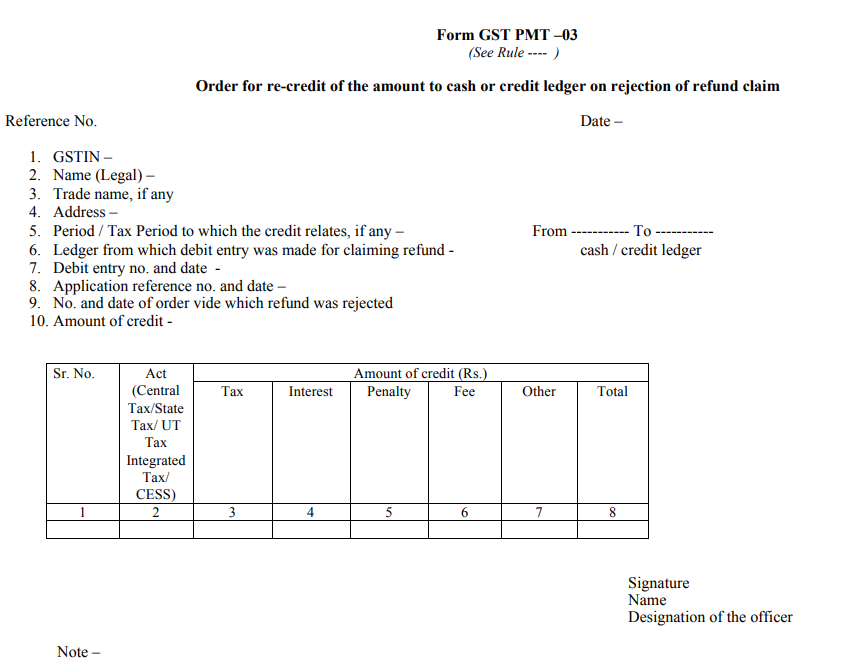 list of gst payment forms-FORM GST PMT-03