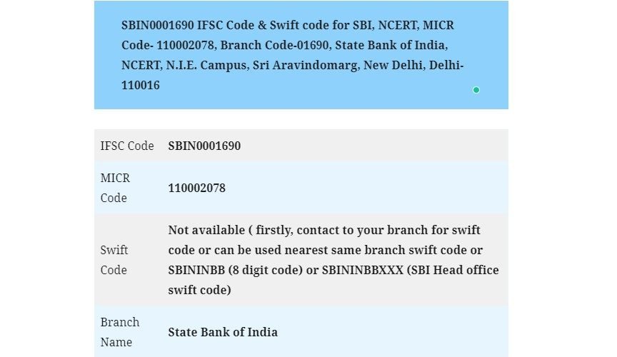 SBIN0001690 IFSC Code SBI NCERT, Delhi