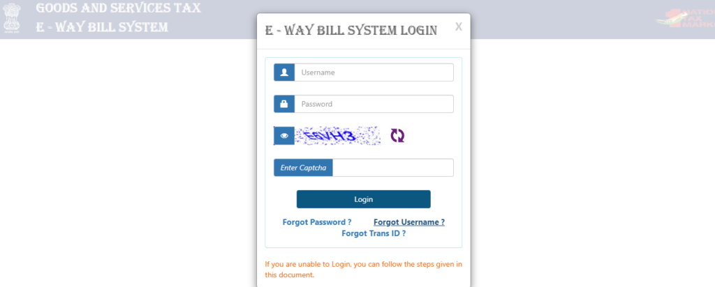 E-way bill portal invalid login issues