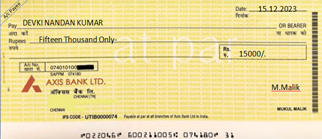 An account payee cheque